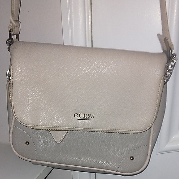 Guess Handbags - Guess Cream and Gray Crossbody Bag with Minimalist Design.